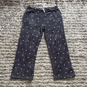 Laura Ashley Soft Fleece Charcoal Pajama Bottoms with Pink Heart Pattern Size M